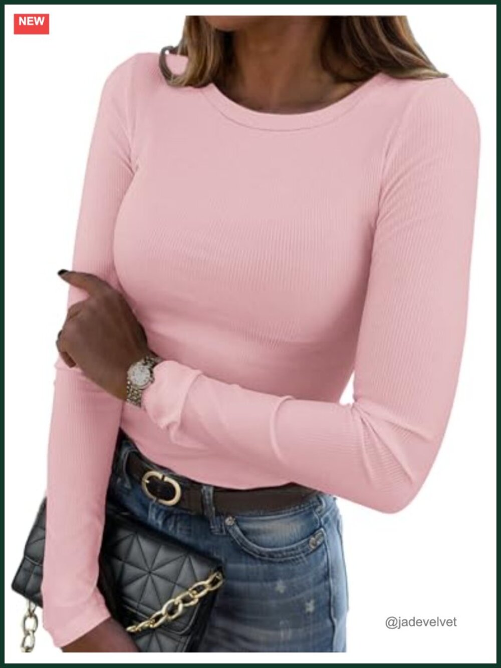 Womens Ribbed Long Sleeve Slim Fit Crewneck Basic Tee Top